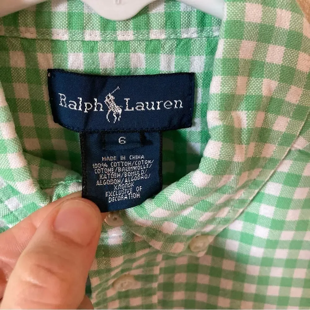 Ralph Lauren Green Gingham Shirt Boys Size 6